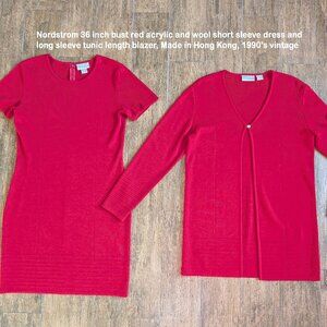 Nordstrom 36" bust red acrylic & wool short sleeve dress & long sleeve blazer